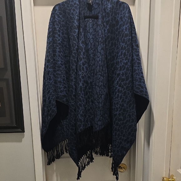 Tops - Blue and Black Animal Print Poncho